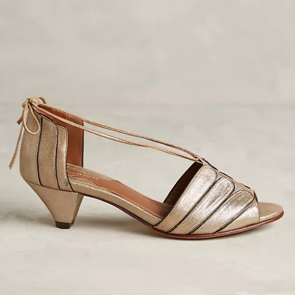 Anthropologie Luiza Perea Deco Heels - Silver Peep Toe Heels